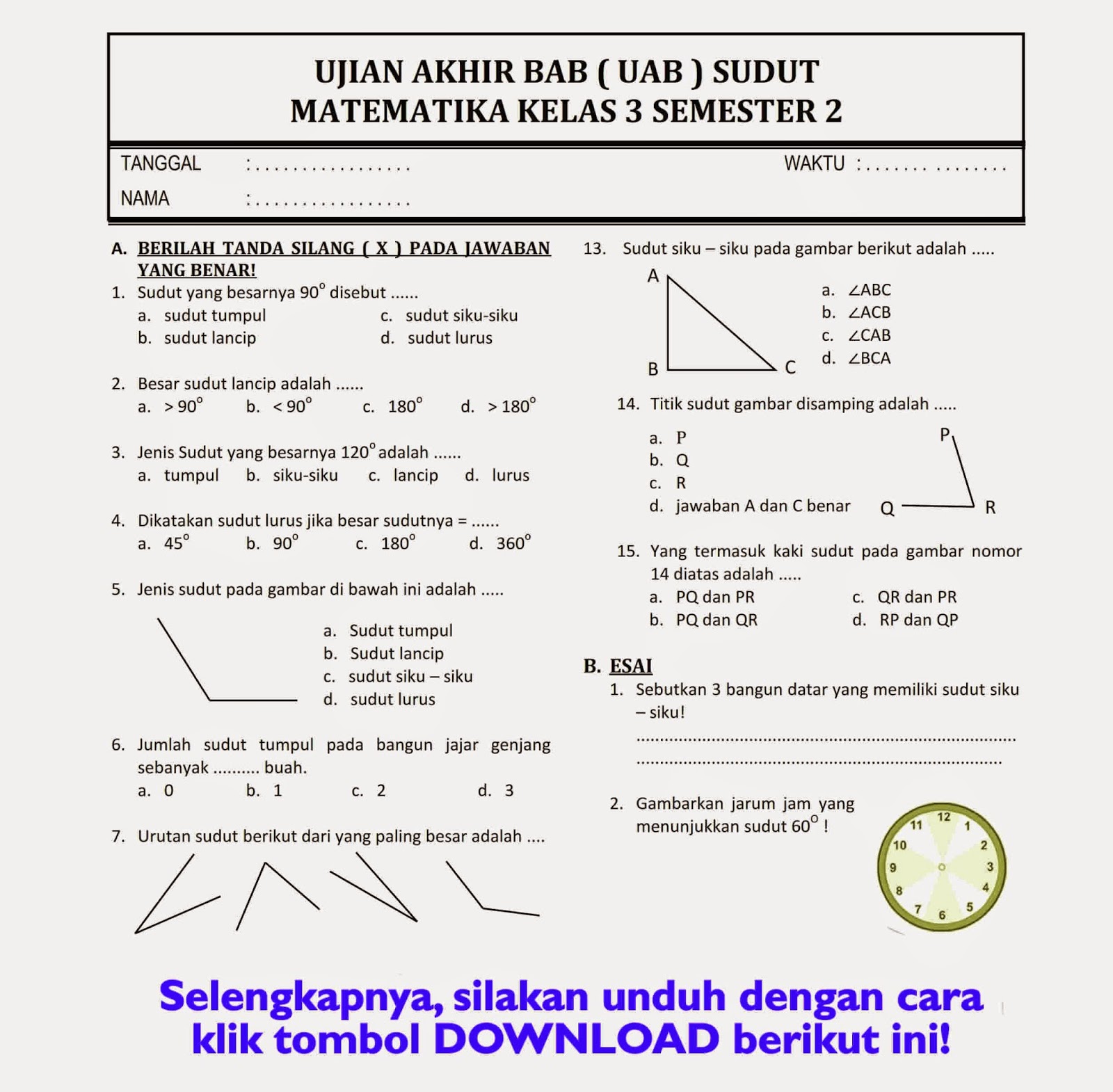 Menjelajahi Dunia Ilmu Contoh Soal Ujian Semester 2 Kelas 1 SD