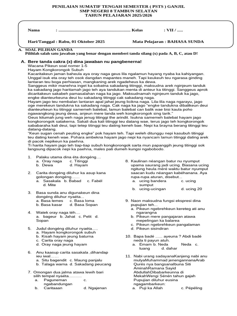 Penilaian Bahasa Sunda Kelas VII PDF Penilaian Bahasa Sunda Kelas VII PDF