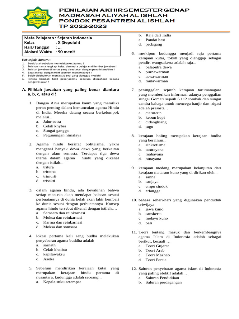 Soal Sejarah Indonesia Kelas 10 PDF Soal Sejarah Indonesia Kelas 10 PDF