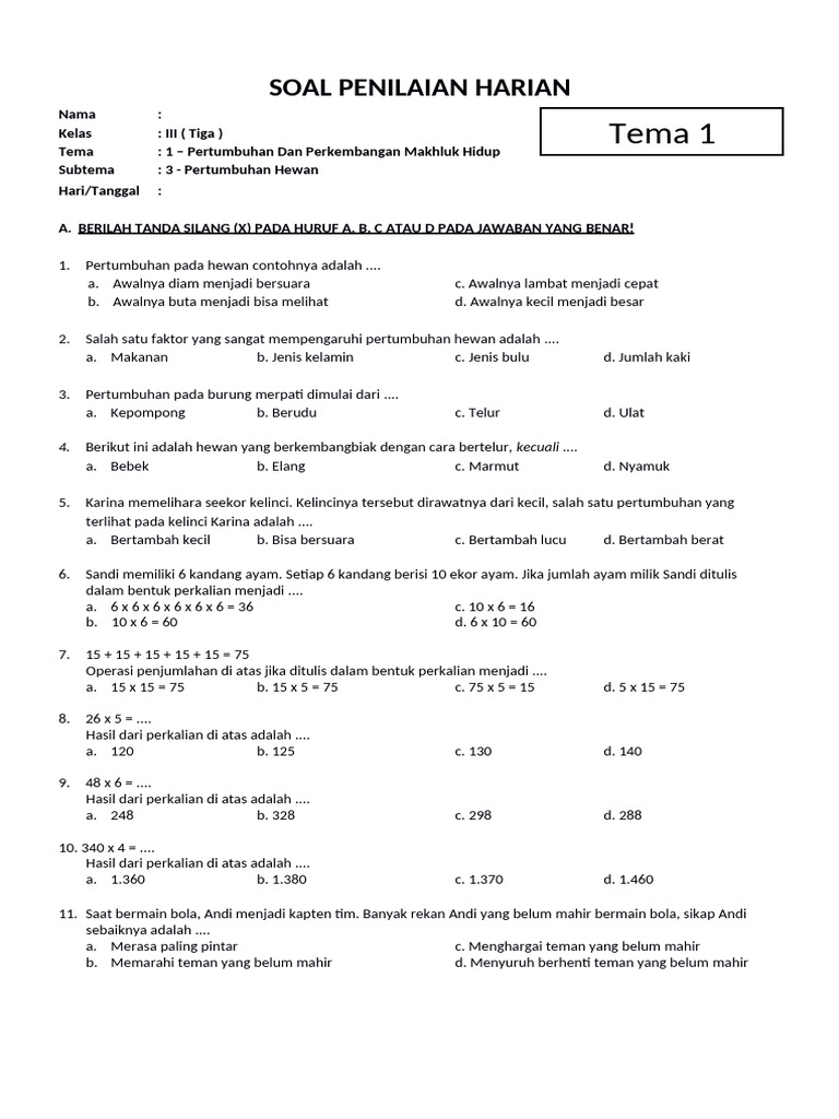 analisis soal k13 kelas 3 semester 1