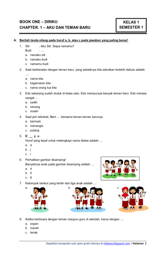 5 Contoh Soal Bahasa Indonesia Kelas 1 Semester 1 yang Wajib Dikuasai Siswa Agar Lulus Asesmen