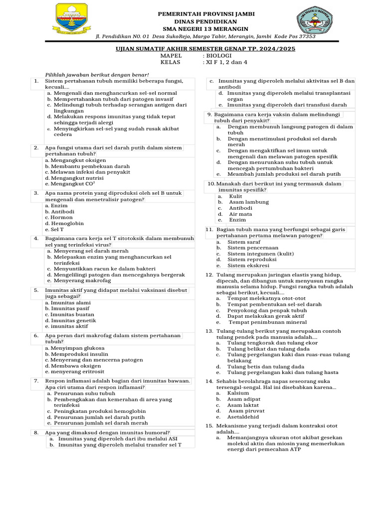 Ujian Biologi Kelas XI Semester Genap PDF Ujian Biologi Kelas XI Semester Genap PDF