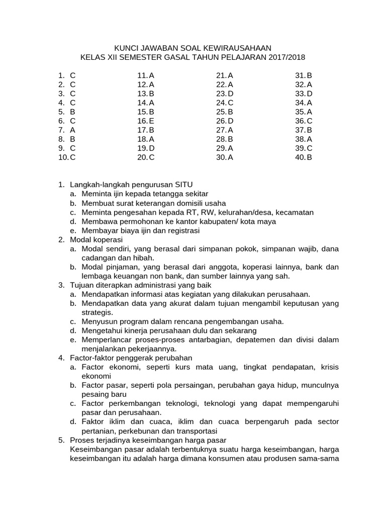 50 Soal dan Jawaban Kewirausahaan Kelas 12 Semester 1 Ternyata Semudah Ini