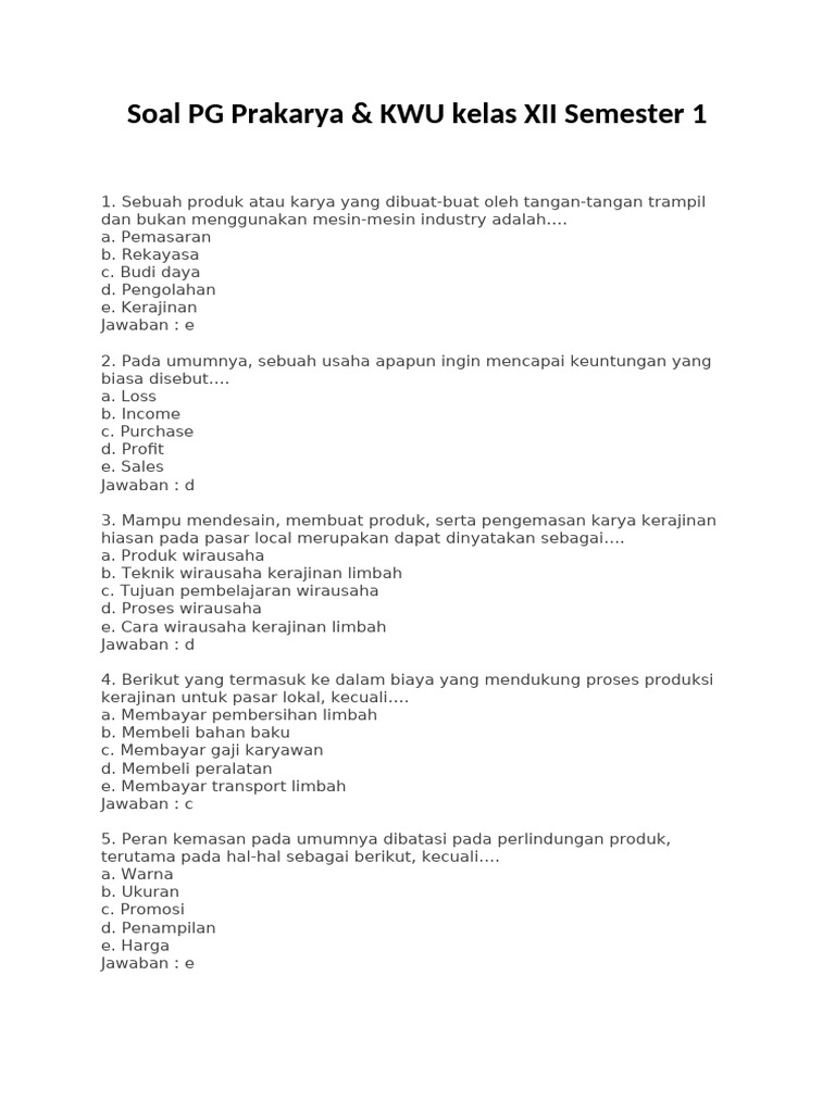7 Kumpulan Soal KWU Kelas 12 Semester 1 yang Wajib Dikuasai Agar Lulus Ujian Akhir 2026