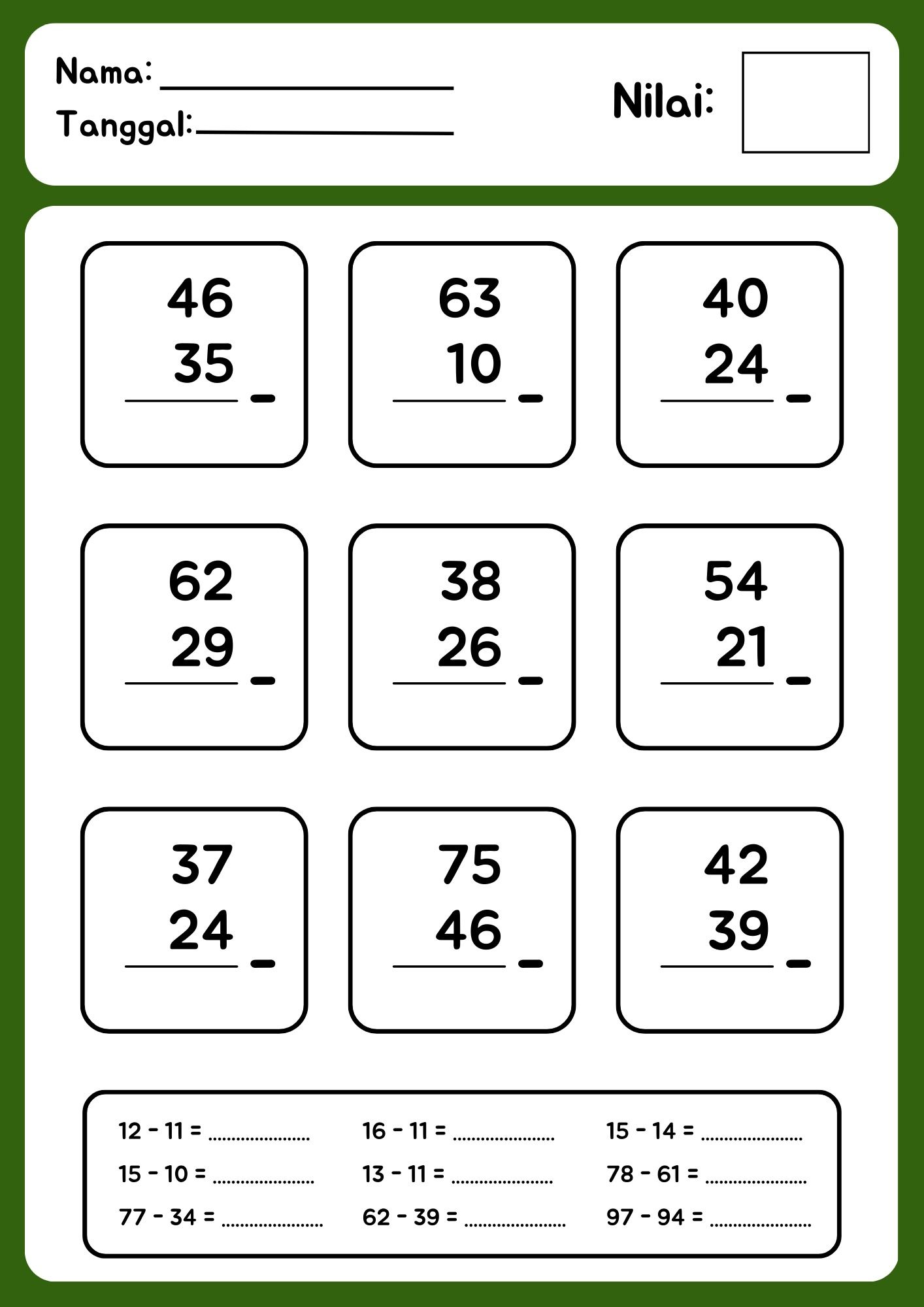 Download PDF Soal Pengurangan Bersusun untuk Kelas 1 dan 2 SD - Brillie Download PDF Soal Pengurangan Bersusun untuk Kelas 1 dan 2 SD - Brillie