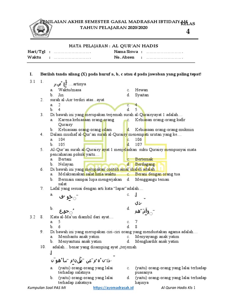 5 Cara Menguasai Soal Alquran Hadits Kelas 4 Semester 2 dan Kunci Jawaban Nilai Melonjak