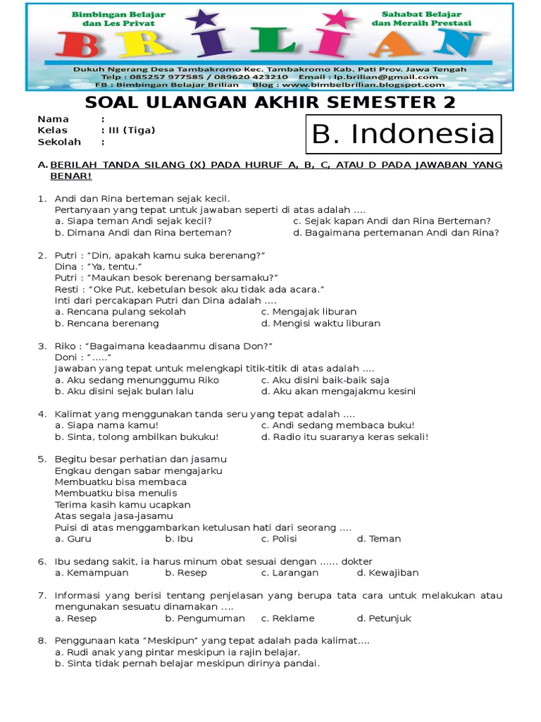7 Contoh Soal Bahasa Indonesia Tema 2 Kelas 3 yang Wajib Dikuasai Sebelum Ujian