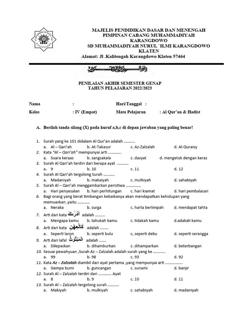 7 Rahasia Soal Alquran Hadits Kelas 4 Semester 2 yang Wajib Tahu Sebelum Ujian 2026