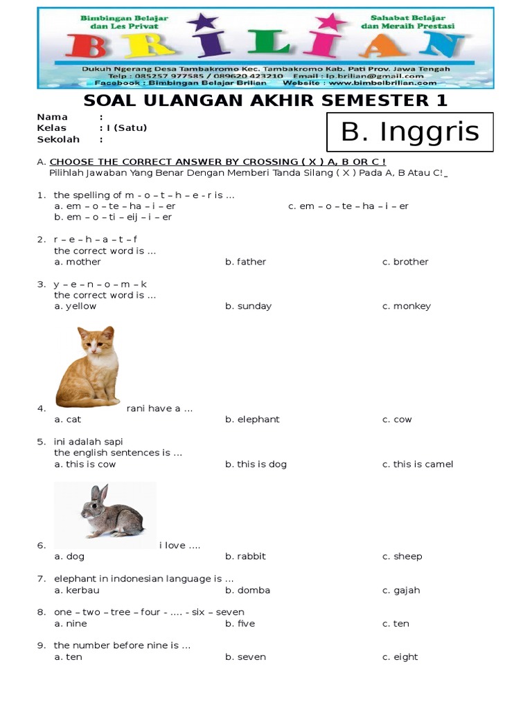 7 Soal Ulangan Bahasa Inggris Kelas 1 Semester 1 yang Wajib Dikuasai Sebelum Terlambat