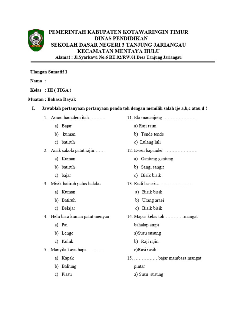 Akhirnya Ada Kumpulan Soal Bahasa Dayak Kelas 3 Semester 2 Lengkap dengan Kunci Jawaban yang Wajib Diketahui Murid