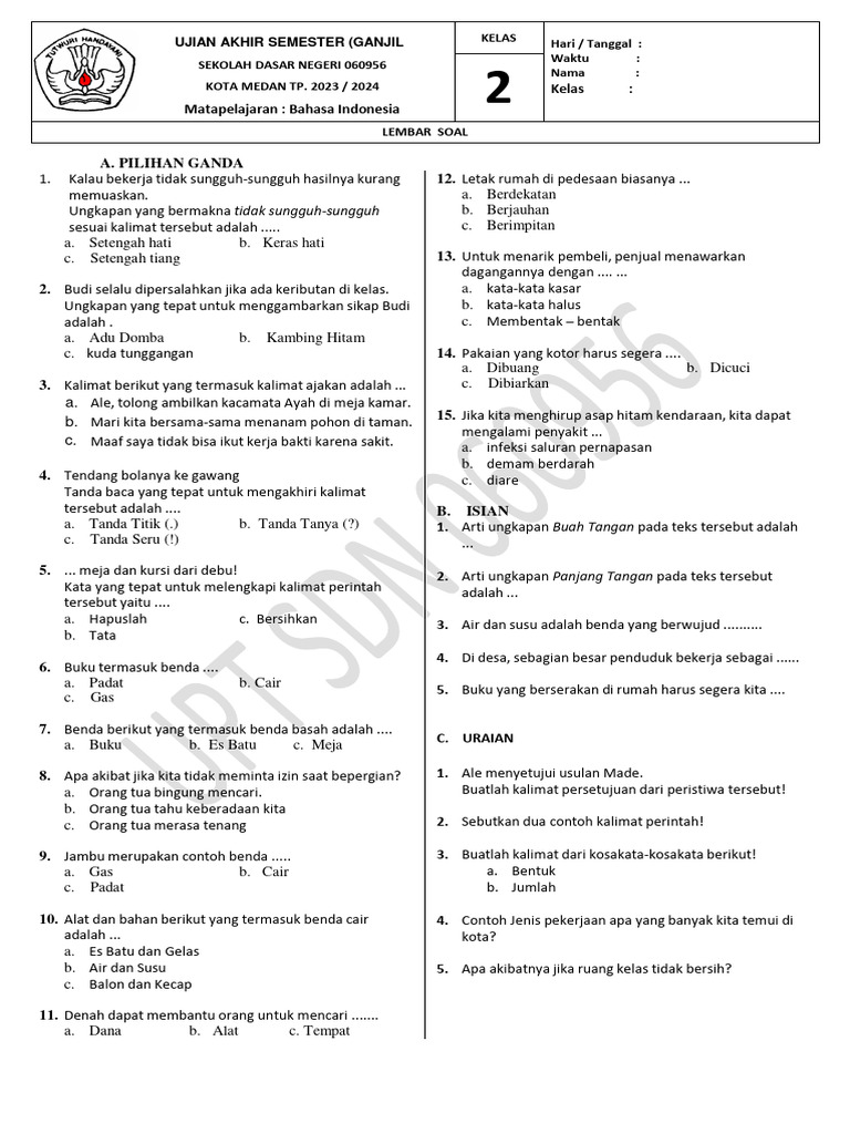 Akhirnya Tersedia 7 Contoh Soal C1 Pendidikan Kewarganegaraan SD Kelas 2 yang Wajib Dikuasai Sebelum Ulangan