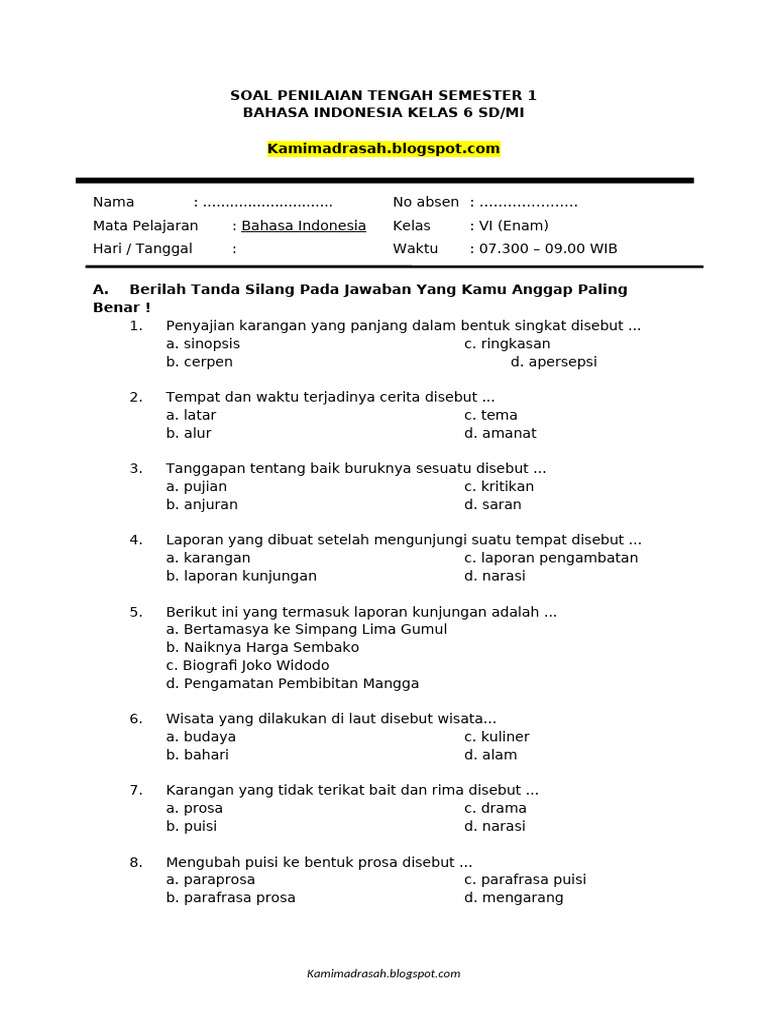 Jangan Salah Pilih Latihan, Ini 5 Tipe Soal Bahasa Indonesia Kelas 6 Semester 1 yang Sering Muncul di Ujian