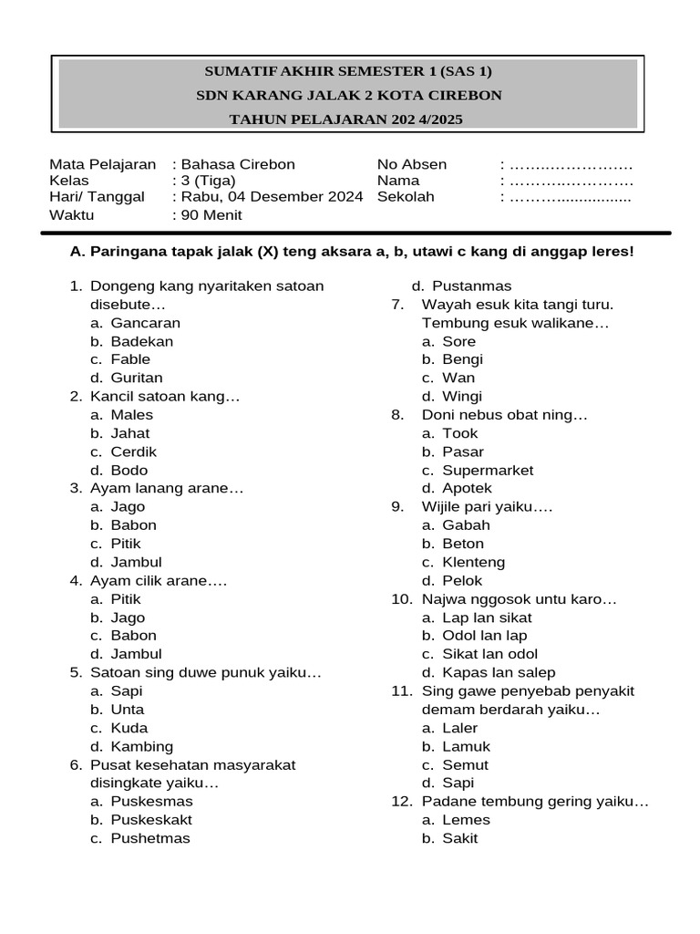 Rahasia Menguasai Soal Bahasa Cirebon UTS Semester Genap Kelas 3 SD dalam 5 Langkah Mudah