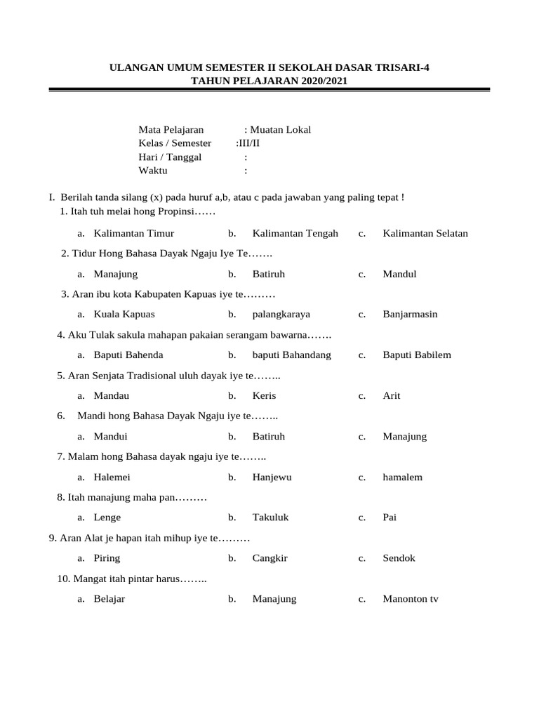 Terbukti 7 Cara Mudah Menguasai Soal Bahasa Dayak Ngaju Kelas 3 SD Sebelum Ujian Besok
