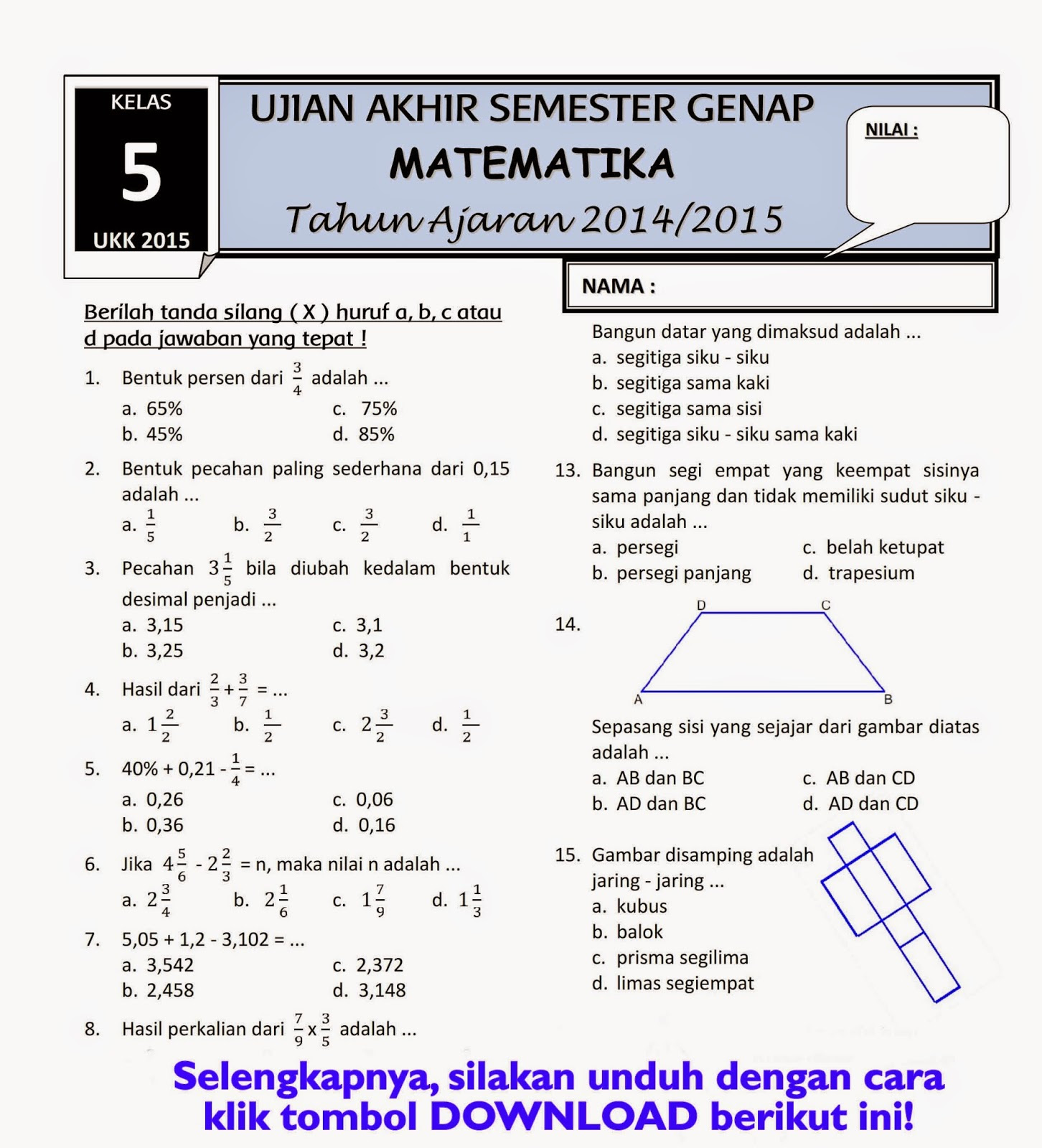 Terbukti! Bank soal UKK Matematika Kelas 5 SD Semester 2 Ini Bantu Siswa Kuasai Segitiga