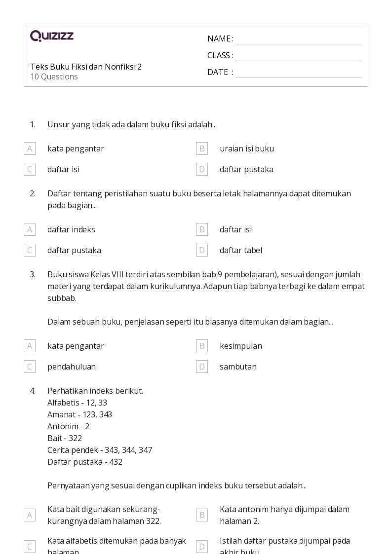 50 lembar kerja Fitur Teks Nonfiksi untuk Kelas 7 di Quizizz Gratis