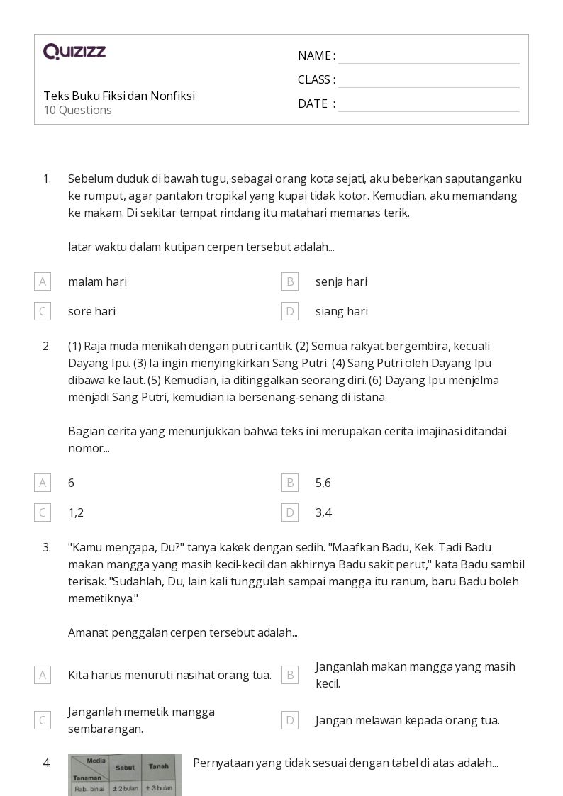 50 lembar kerja Fitur Teks Nonfiksi untuk Kelas 7 di Quizizz Gratis