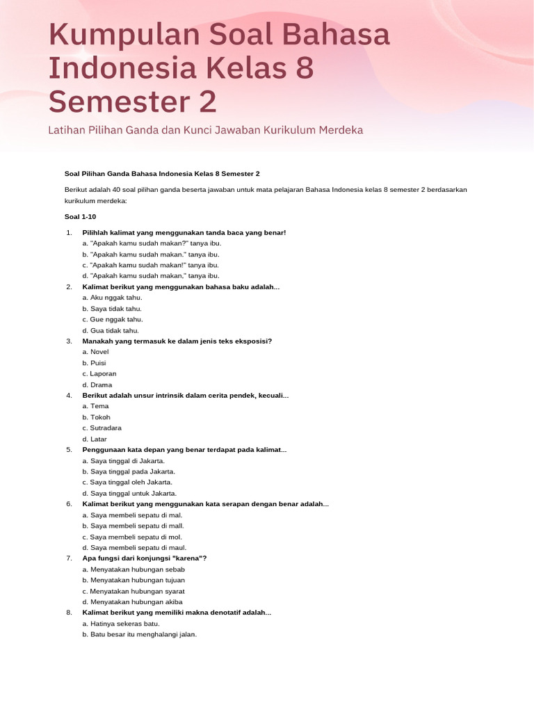 7 Rahasia Bank Soal Uraian Bahasa Indonesia Kelas 8 Semester 2 yang Wajib Kamu Kuasai 7 Rahasia Bank Soal Uraian Bahasa Indonesia Kelas 8 Semester 2 yang Wajib Kamu Kuasai