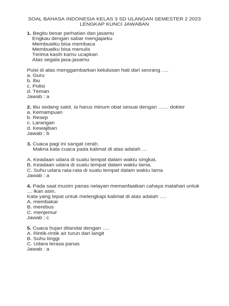 Rahasia 5 Cara Efektif Mengerjakan Soal Bahasa Indoensia Kelas 3 SD Semester 2 PDF Cepat