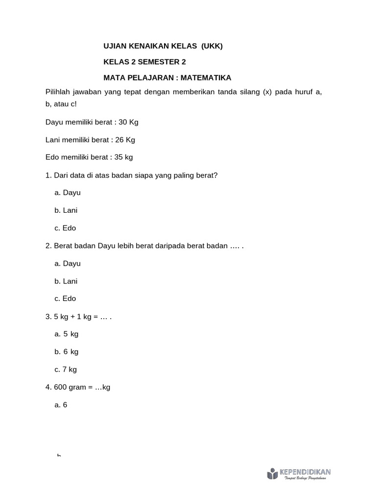 bank soal ukk tematik kelas 2 semester 2 revisi 2016