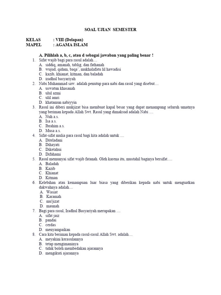 7 Bocoran Soal Agama Islam Kelas 8 Bab 2 yang Wajib Kamu Kuasai Sebelum Ujian 7 Bocoran Soal Agama Islam Kelas 8 Bab 2 yang Wajib Kamu Kuasai Sebelum Ujian