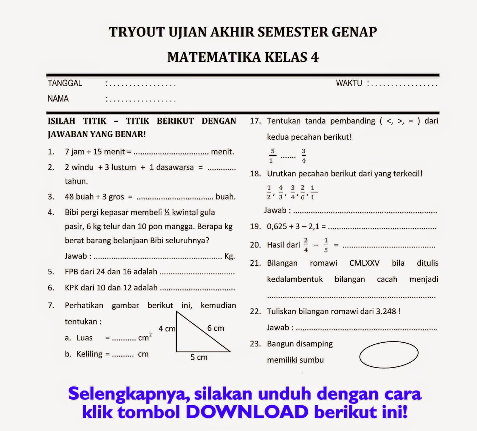 Rahasia Lulus Ujian Ternyata Ada di Bank Soal UKK Kelas 1 SD Semester 2 Ini