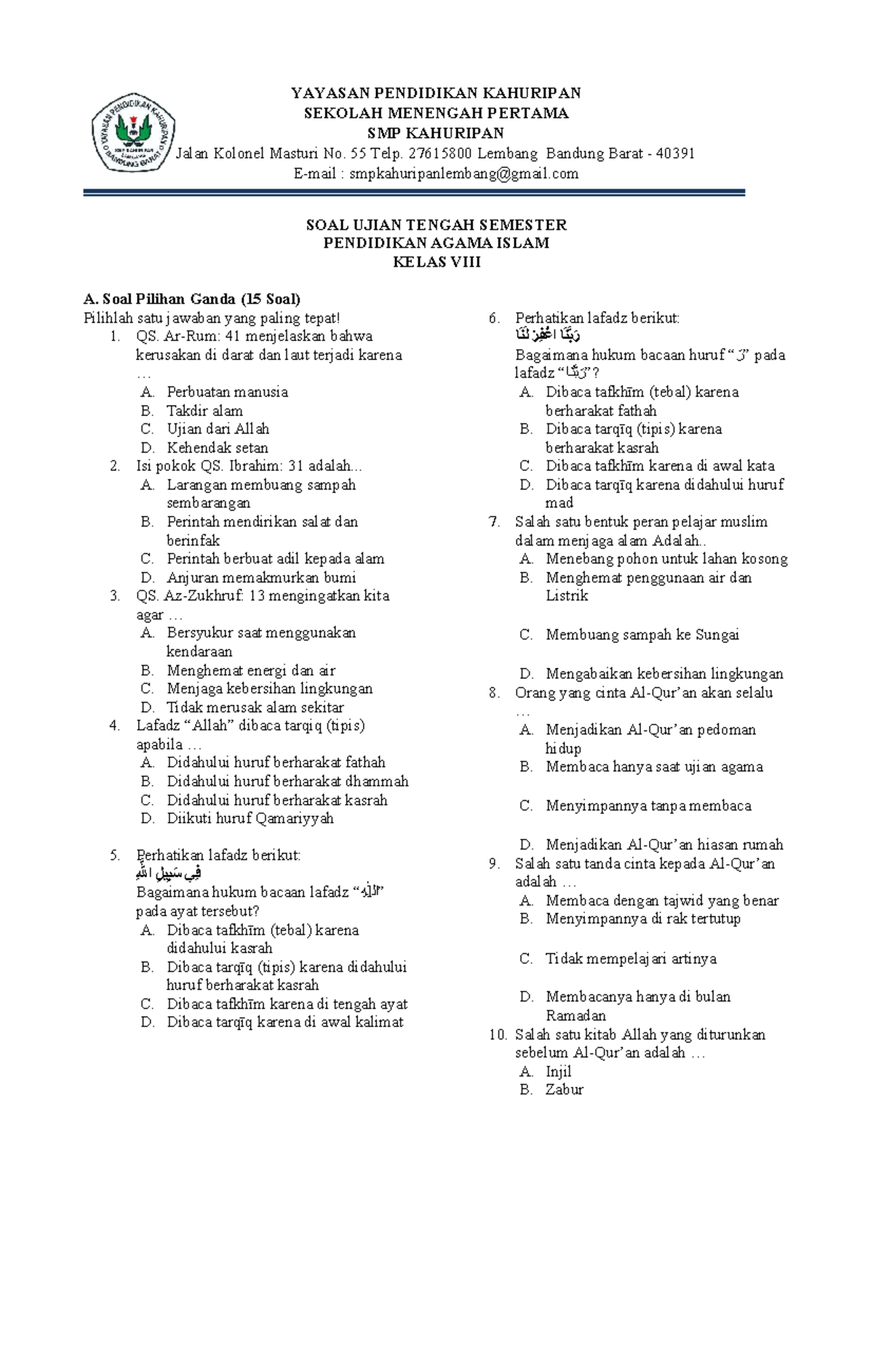 Rahasia Skor Sempurna Kerjakan Soal Agama Islam Kelas 8 Semester 2 Sebelum Ujian Datang Rahasia Skor Sempurna Kerjakan Soal Agama Islam Kelas 8 Semester 2 Sebelum Ujian Datang