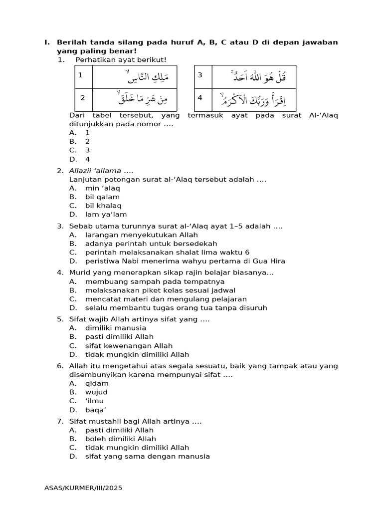 Wajib Tahu Bocoran Soal Agama Islam Kelas 3 UTS Semester 2 Agar Nilai Sempurna Wajib Tahu Bocoran Soal Agama Islam Kelas 3 UTS Semester 2 Agar Nilai Sempurna