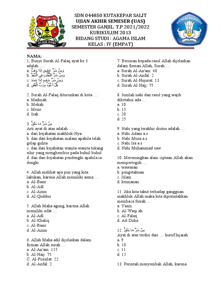 Wajib Tahu Bocoran soal agama islam kelas 4 sd uts semester 2 Agar Dapat Nilai Sempurna Wajib Tahu Bocoran soal agama islam kelas 4 sd uts semester 2 Agar Dapat Nilai Sempurna