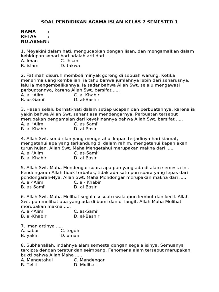 Wajib Tahu Kumpulan Soal Agama Islam Kelas 7 SKI Semester 2 Paling Akurat Wajib Tahu Kumpulan Soal Agama Islam Kelas 7 SKI Semester 2 Paling Akurat