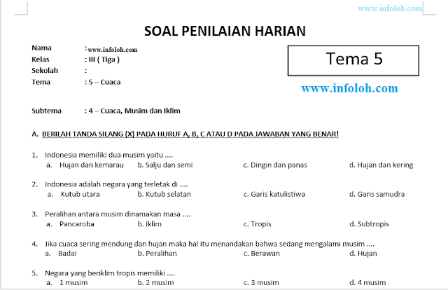 Wajib Tahu Kumpulan Soal Tematik Kelas 3 SD Tema 5 Cuaca Subtema 4 Terbaru Wajib Tahu Kumpulan Soal Tematik Kelas 3 SD Tema 5 Cuaca Subtema 4 Terbaru