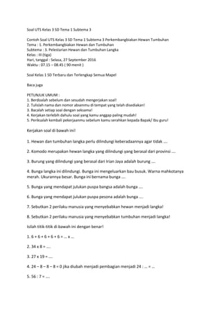 Wajib Tahu Rahasia Menjawab Soal Tematik Kelas 3 SD Tema 1 Subtema 3 dengan Cepat